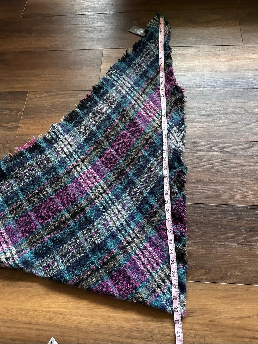 Vince Camuto Jewel Plaid Triangle Wrap Scarf Fringed Knit NWT OS